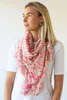 Model wearing Pinks/Orange Dandelion Print Scarf with Gold Foil By Archer House Available at Beetees Nelson